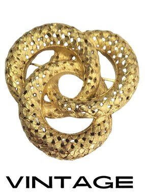 BSK Vintage Signed Gold Tone Braided Knot Brooch Pin